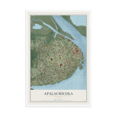 Apalachicola, Florida map print, 12" x 18" W/ White Ayous Wood Frame mockup