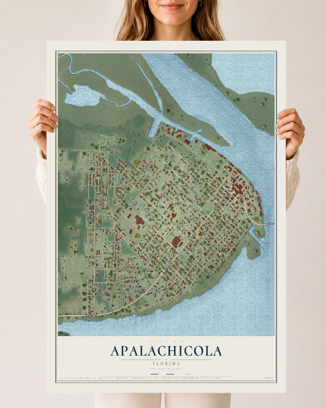 Apalachicola, Florida map print, 24" x 36" Archival Matte Print mockup