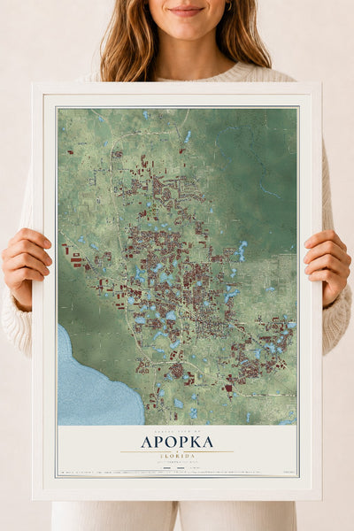 Apopka, Florida map print, 18" x 24" W/ White Ayous Wood Frame mockup