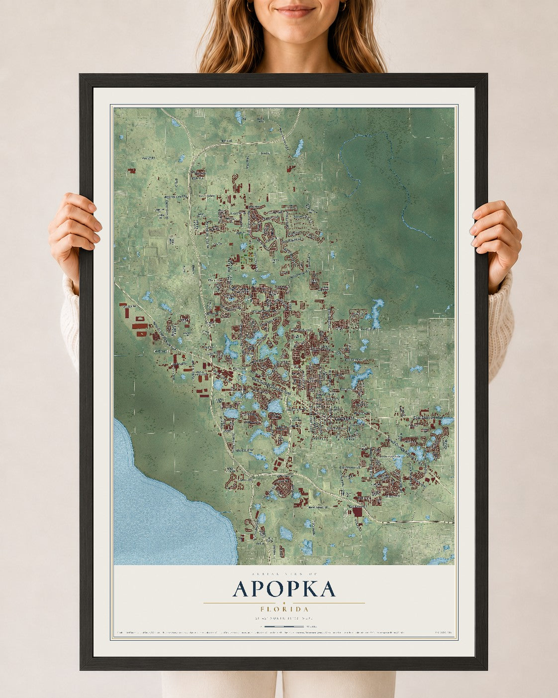 Apopka, Florida map print, 24" x 36" W/ Black Ayous Wood Frame mockup
