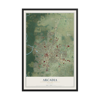 Arcadia, Florida map print, 12" x 18" W/ Black Ayous Wood Frame mockup