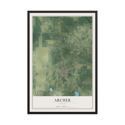 Archer, Florida map print, 12" x 18" W/ Black Ayous Wood Frame mockup