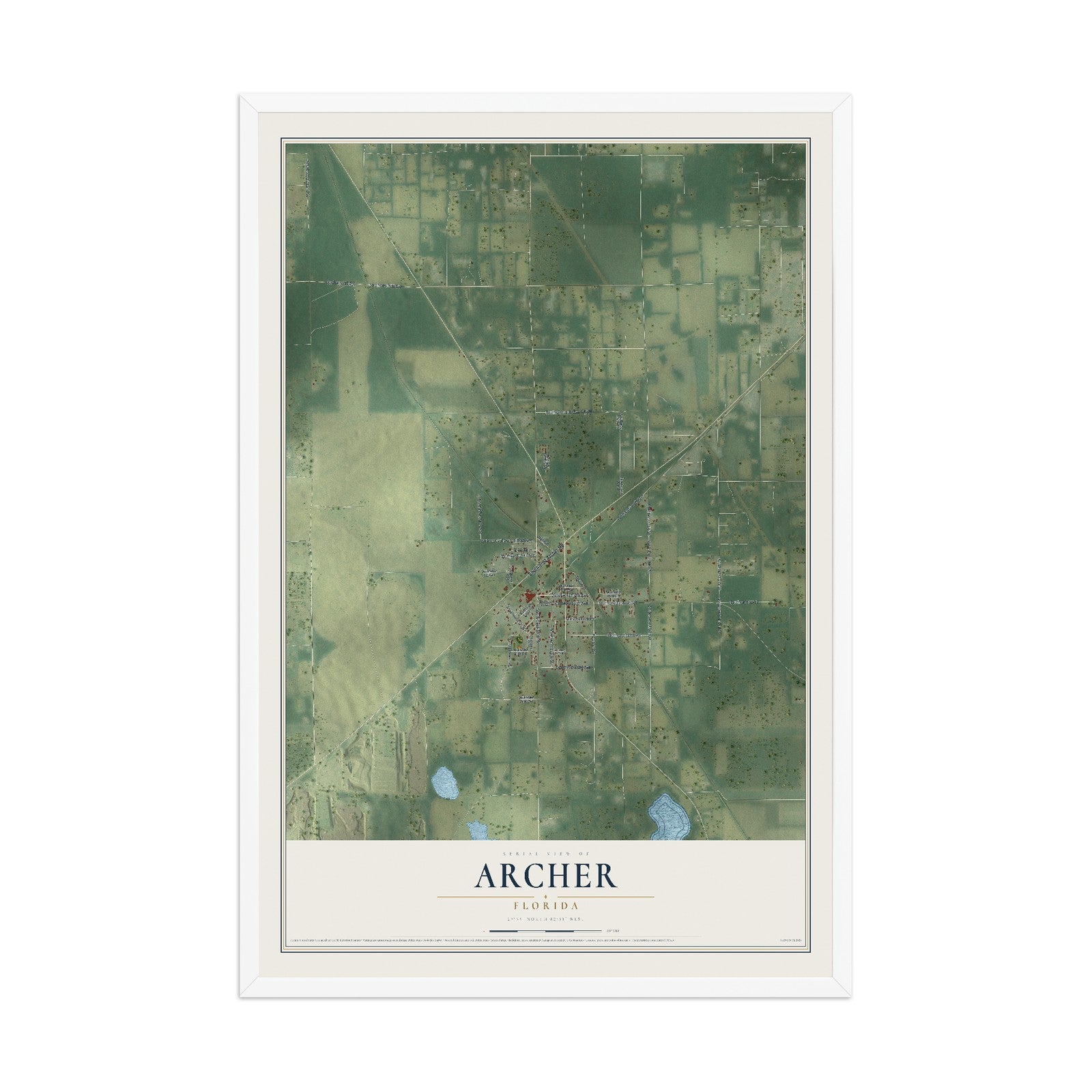 Archer, Florida map print, 12" x 18" W/ White Ayous Wood Frame mockup