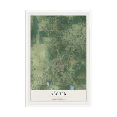 Archer, Florida map print, 12" x 18" W/ White Ayous Wood Frame mockup