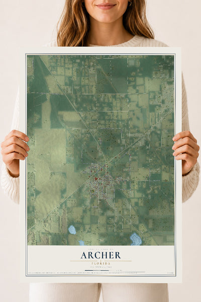 Archer, Florida map print, 18" x 24" Archival Matte Print mockup