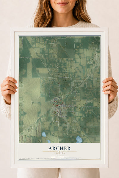 Archer, Florida map print, 18" x 24" W/ White Ayous Wood Frame mockup