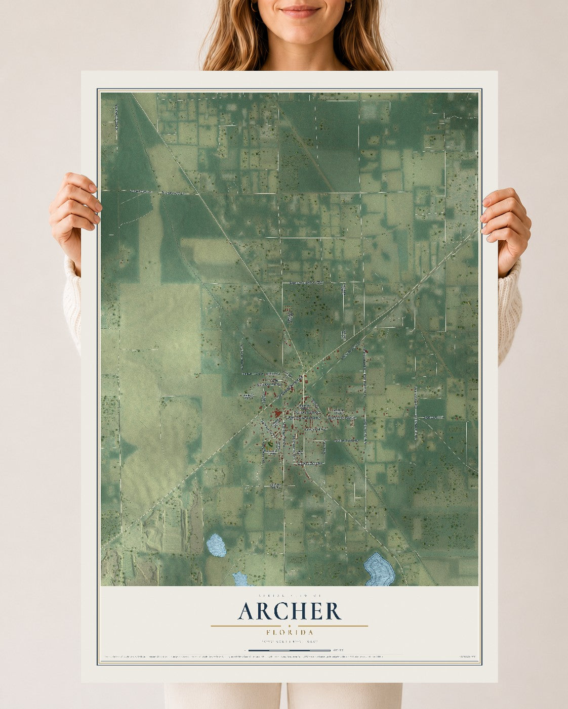 Archer, Florida map print, 24" x 36" Archival Matte Print mockup