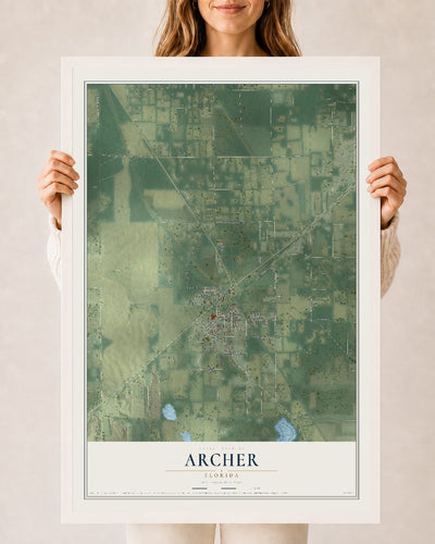 Archer, Florida map print, 24" x 36" W/ White Ayous Wood Frame mockup