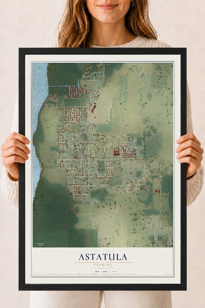 Astatula, Florida map print, 18" x 24" W/ Black Ayous Wood Frame mockup