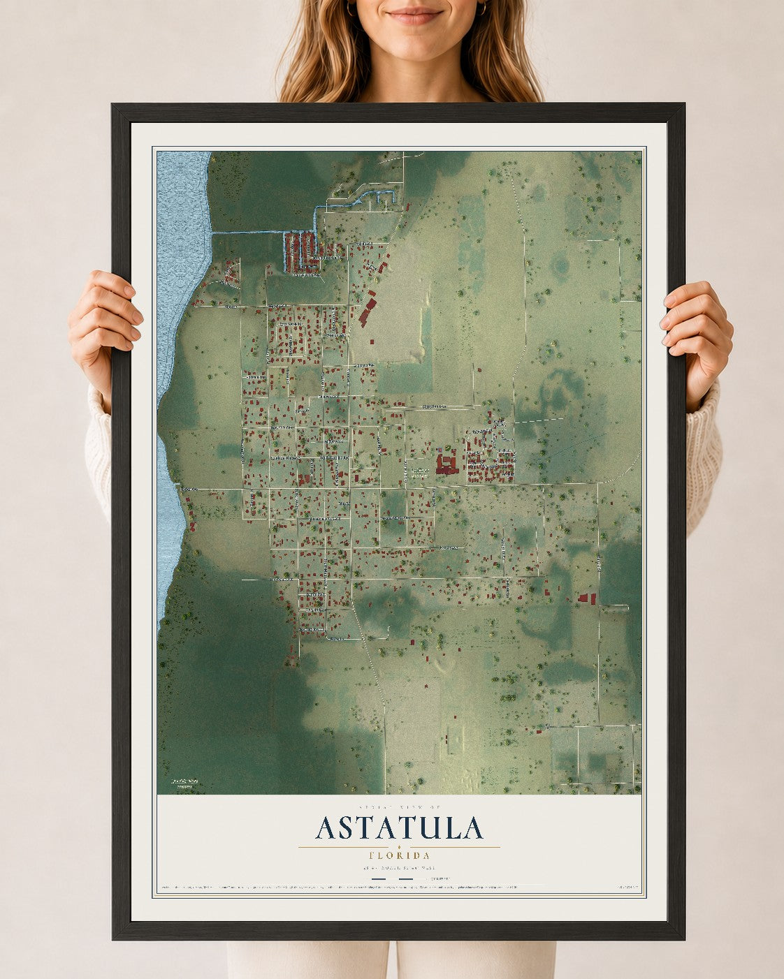 Astatula, Florida map print, 24" x 36" W/ Black Ayous Wood Frame mockup