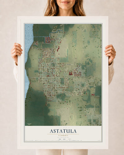 Astatula, Florida map print, 24" x 36" W/ White Ayous Wood Frame mockup