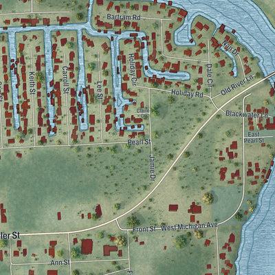 Close-up of the map of Astor, Florida print showing street and building detail