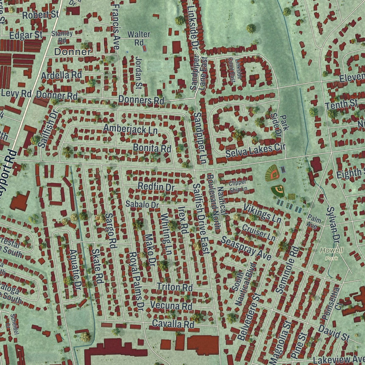 Close-up 1 of the Atlantic Beach, Florida map artwork