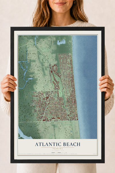 Atlantic Beach, Florida map print, 18" x 24" W/ Black Ayous Wood Frame mockup