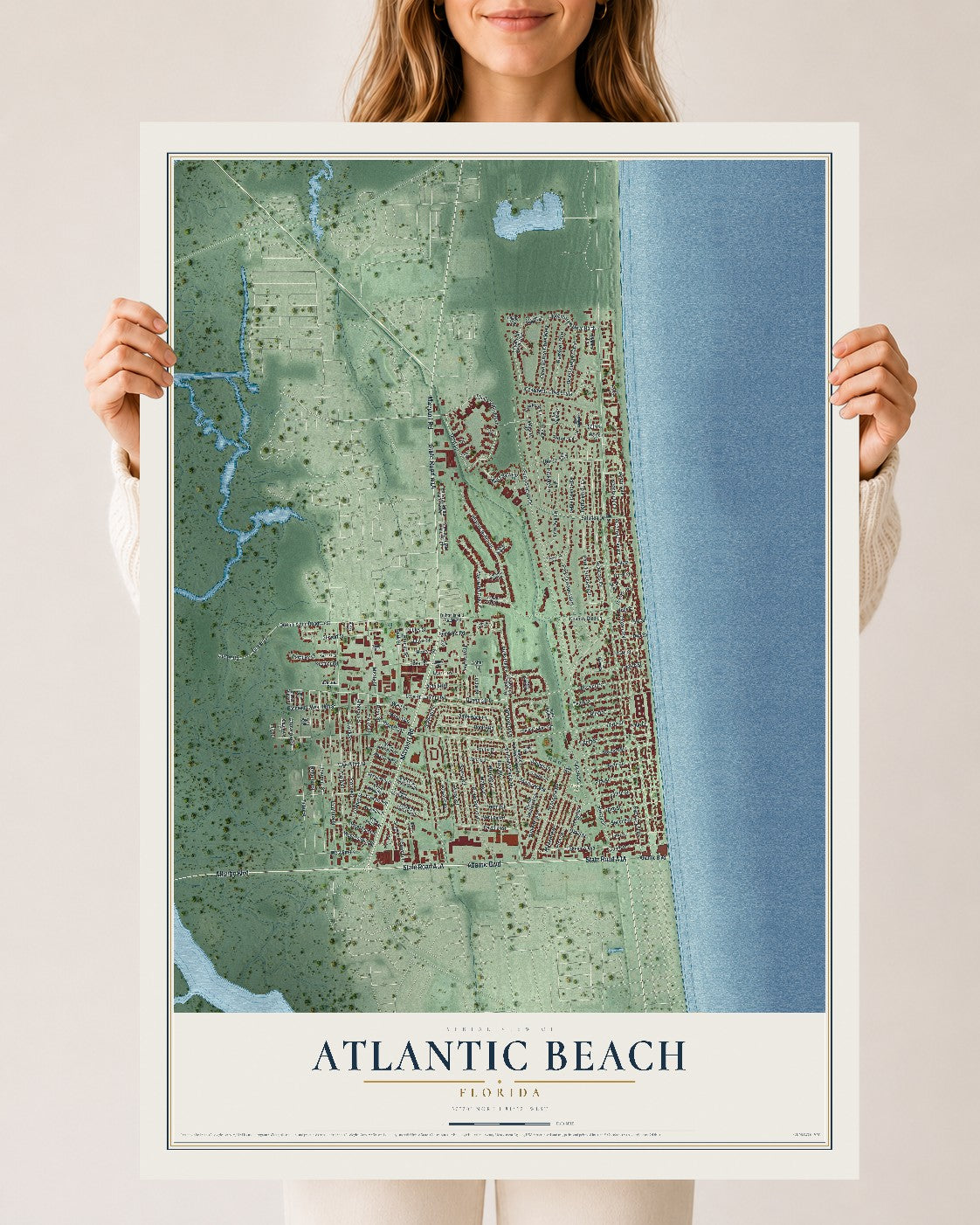 Atlantic Beach, Florida map print, 24" x 36" Archival Matte Print mockup