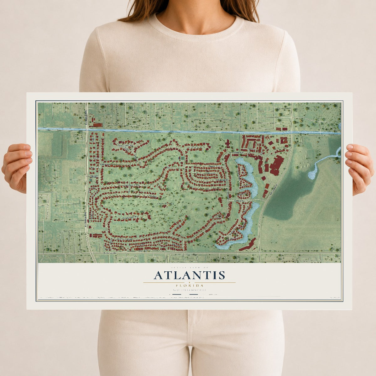 Atlantis, Florida map print, 12" x 18" Archival Matte Print mockup