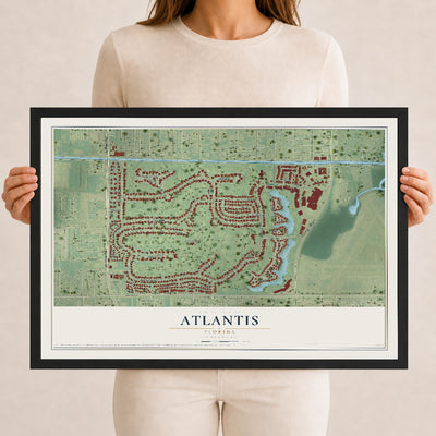 Atlantis, Florida map print, 12" x 18" W/ Black Ayous Wood Frame mockup