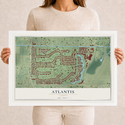 Atlantis, Florida map print, 12" x 18" W/ White Ayous Wood Frame mockup