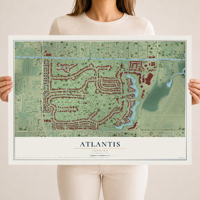 Atlantis, Florida map print, 18" x 24" Archival Matte Print mockup