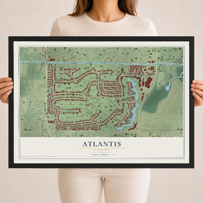 Atlantis, Florida map print, 18" x 24" W/ Black Ayous Wood Frame mockup