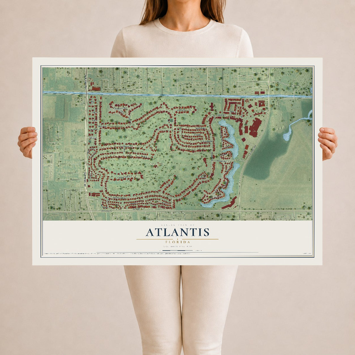 Atlantis, Florida map print, 24" x 36" Archival Matte Print mockup