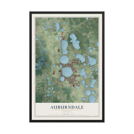 Map of Auburndale, Florida, 12 x 18 inch print in a black wood frame