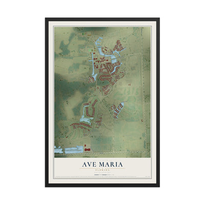 Ave Maria, Florida map print, 12" x 18" W/ Black Ayous Wood Frame mockup