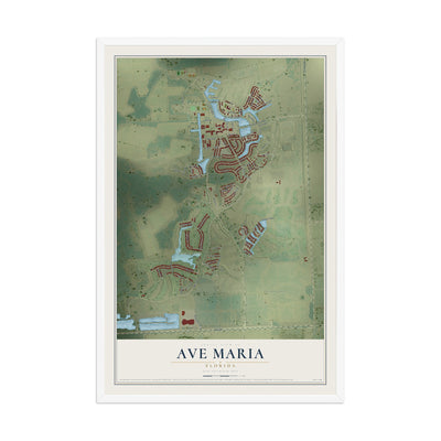 Ave Maria, Florida map print, 12" x 18" W/ White Ayous Wood Frame mockup
