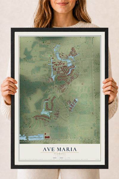 Ave Maria, Florida map print, 18" x 24" W/ Black Ayous Wood Frame mockup