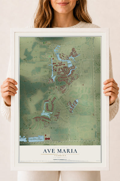 Ave Maria, Florida map print, 18" x 24" W/ White Ayous Wood Frame mockup