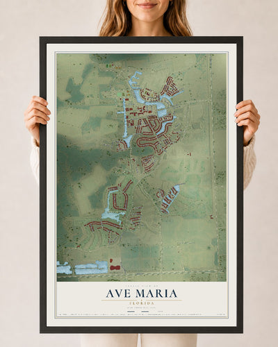 Ave Maria, Florida map print, 24" x 36" W/ Black Ayous Wood Frame mockup