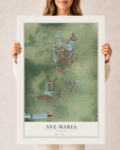 Ave Maria, Florida map print, 24" x 36" W/ White Ayous Wood Frame mockup
