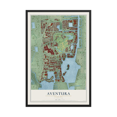 Aventura, Florida map print, 12" x 18" W/ Black Ayous Wood Frame mockup