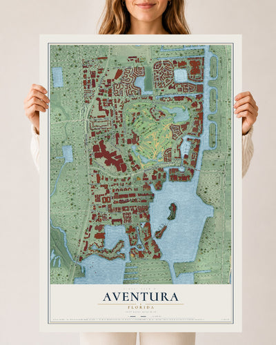 Aventura, Florida map print, 24" x 36" Archival Matte Print mockup