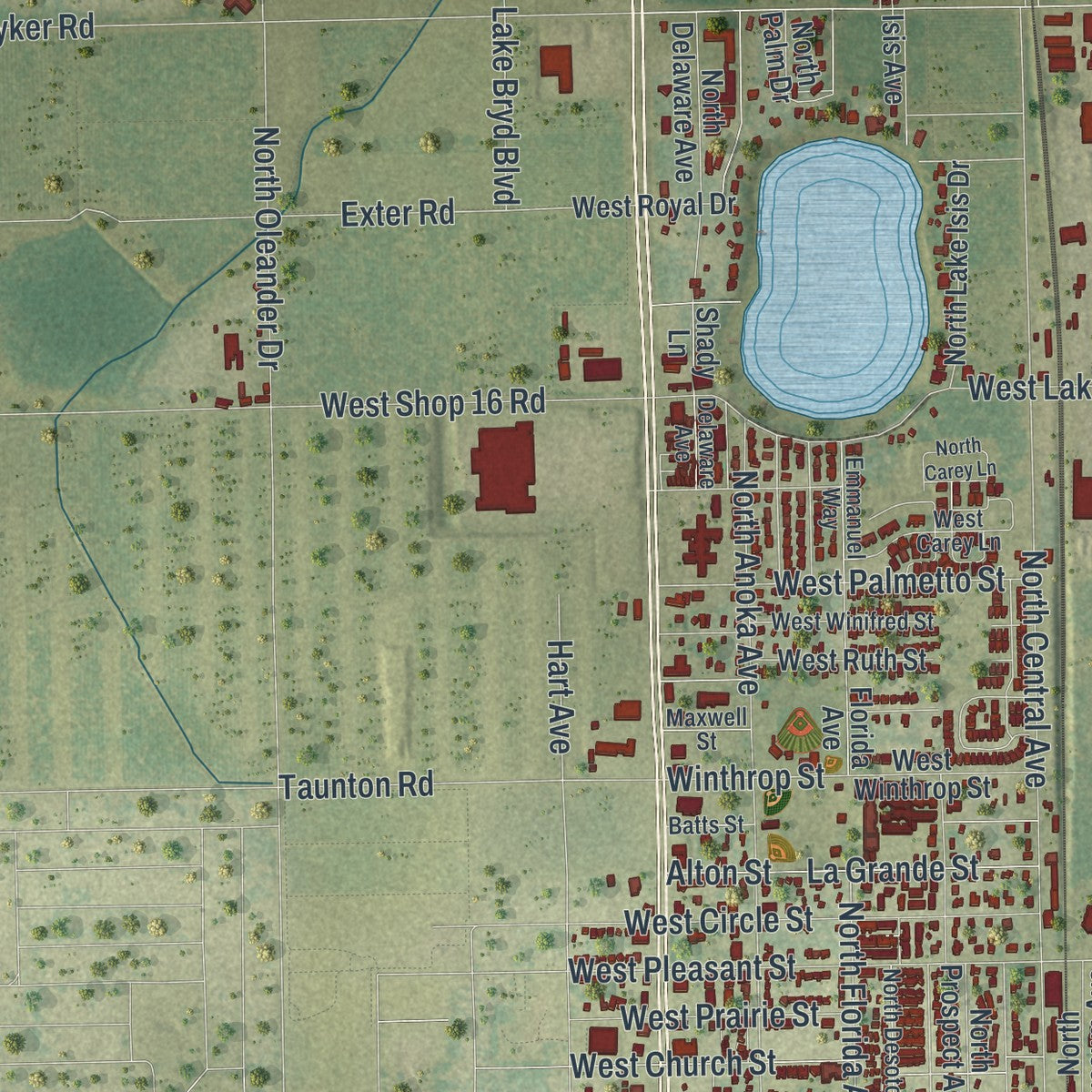 Close-up 2 of the Avon Park, Florida map artwork