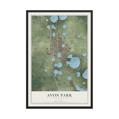 Avon Park, Florida map print, 12" x 18" W/ Black Ayous Wood Frame mockup