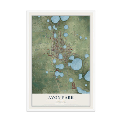 Avon Park, Florida map print, 12" x 18" W/ White Ayous Wood Frame mockup