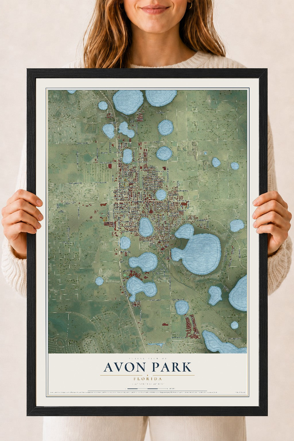 Avon Park, Florida map print, 18" x 24" W/ Black Ayous Wood Frame mockup