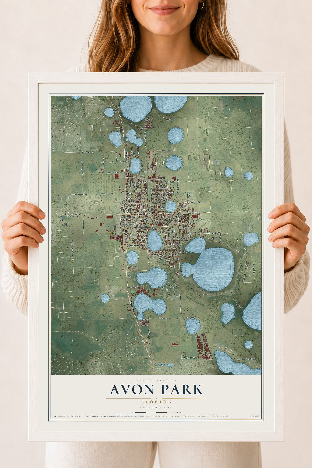 Avon Park, Florida map print, 18" x 24" W/ White Ayous Wood Frame mockup