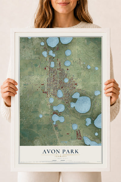 Avon Park, Florida map print, 18" x 24" W/ White Ayous Wood Frame mockup