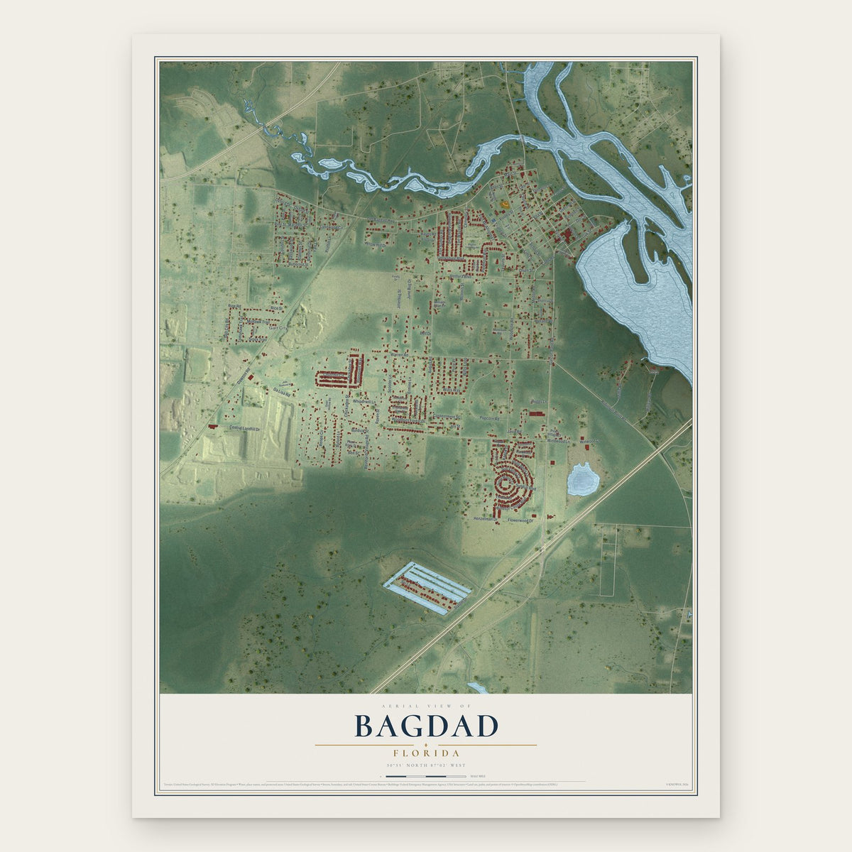 Bagdad, Florida map print, the full design