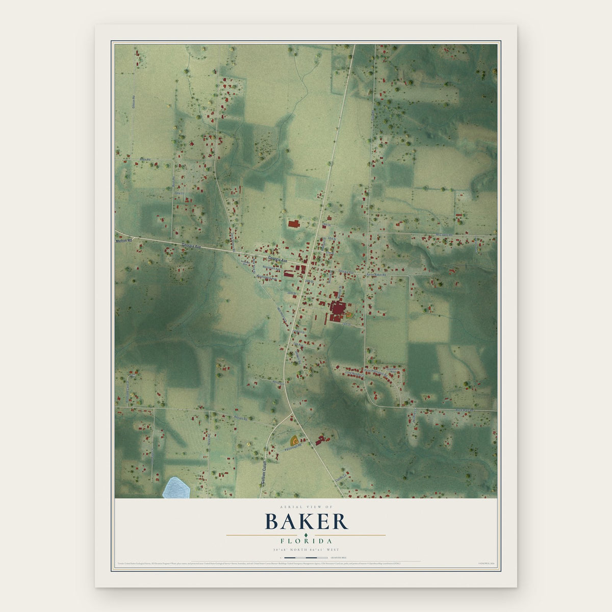 Baker, Florida map print, the full design