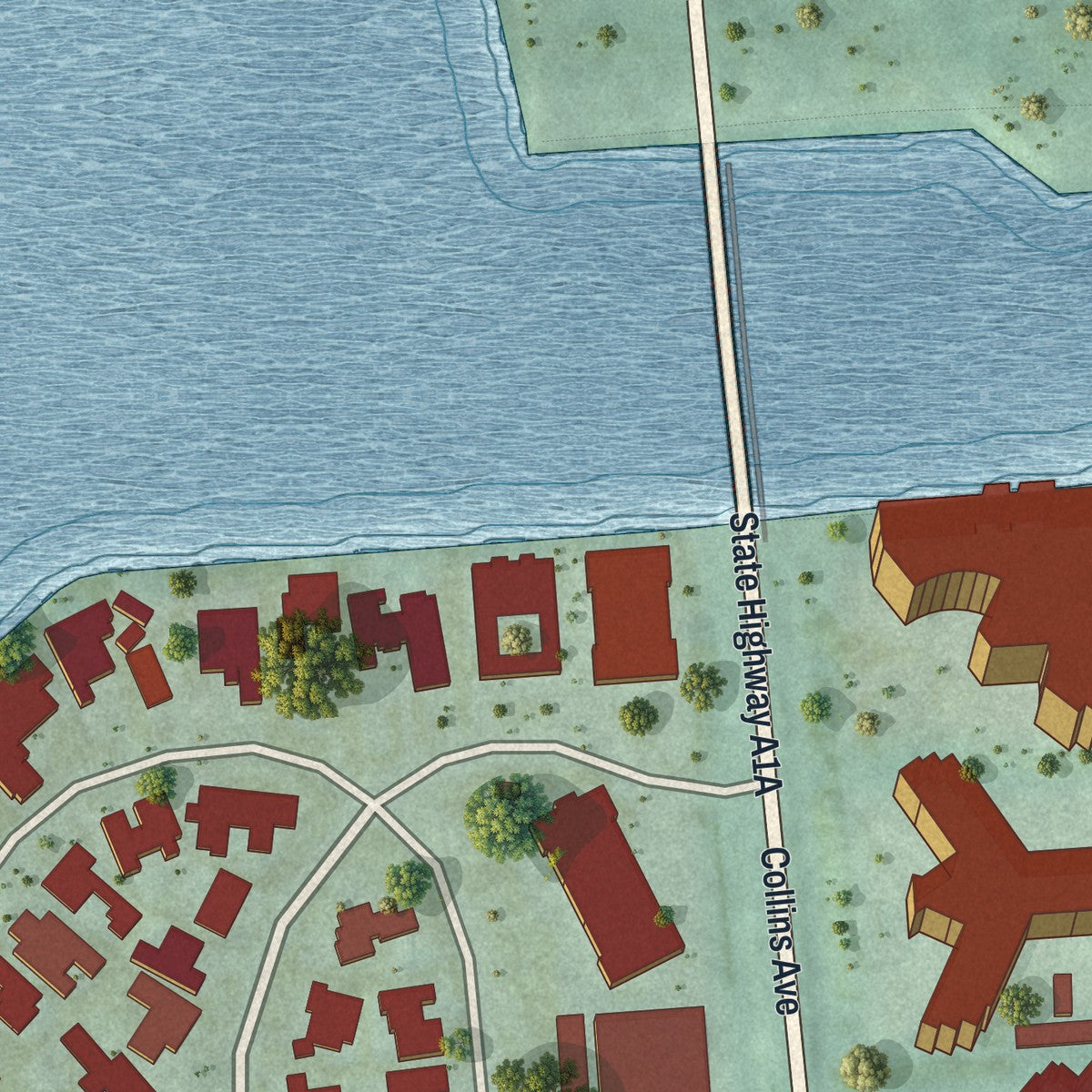 Close-up 2 of the Bal Harbour, Florida map artwork