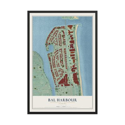 Bal Harbour, Florida map print, 12" x 18" W/ Black Ayous Wood Frame mockup