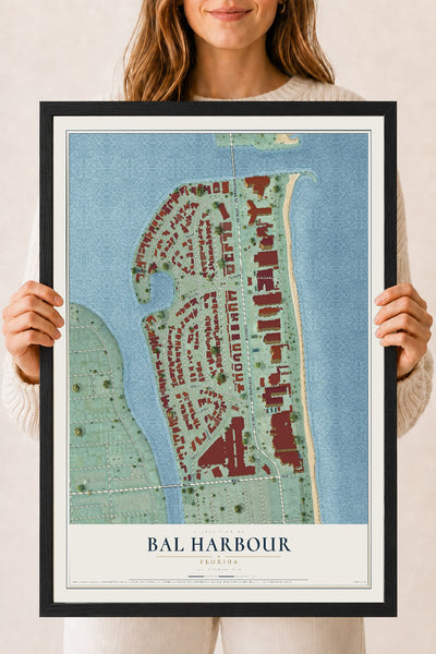 Bal Harbour, Florida map print, 18" x 24" W/ Black Ayous Wood Frame mockup