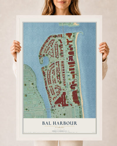 Bal Harbour, Florida map print, 24" x 36" W/ White Ayous Wood Frame mockup