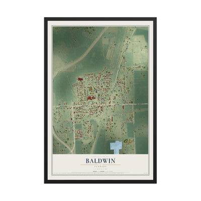 Baldwin, Florida map print, 12" x 18" W/ Black Ayous Wood Frame mockup