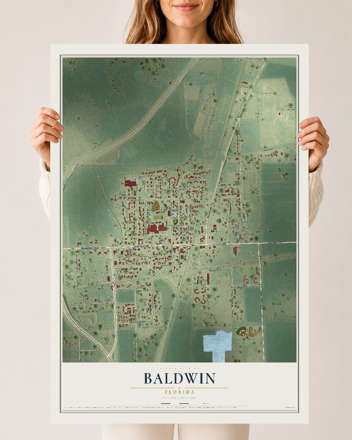 Baldwin, Florida map print, 24" x 36" Archival Matte Print mockup