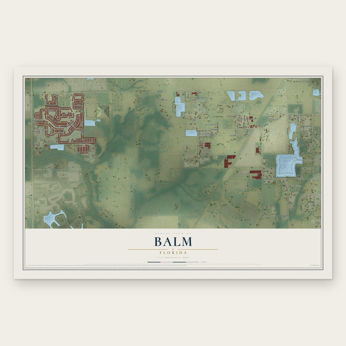 Balm, Florida map print, the full design