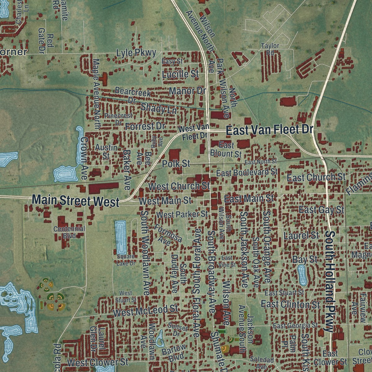 Close-up 1 of the Bartow, Florida map artwork
